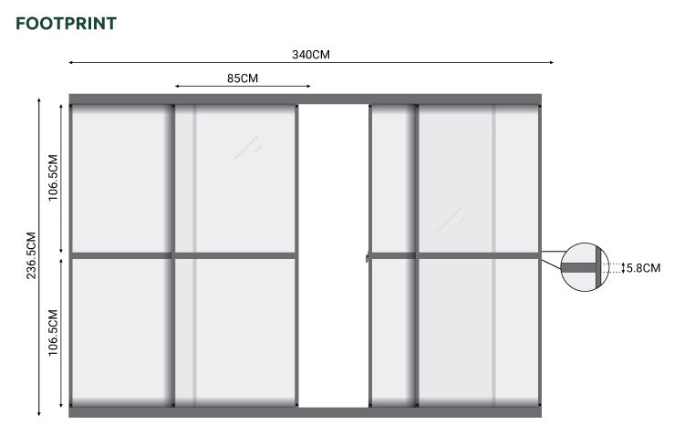 3.6M NOVA Titan Aluminium Transparent French Sliding Door System Graphite Grey