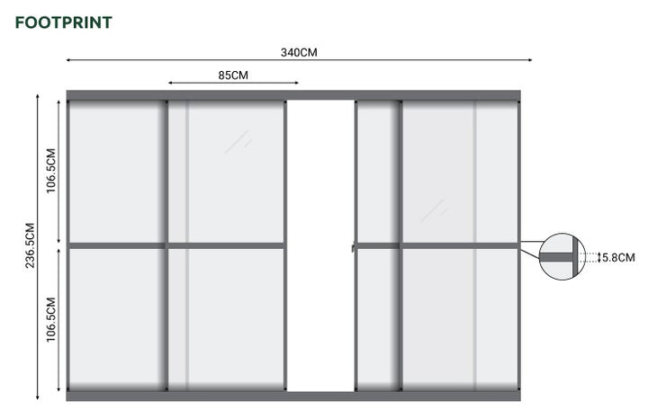 3.6M NOVA Titan Aluminium Transparent French Sliding Door System Graphite Grey