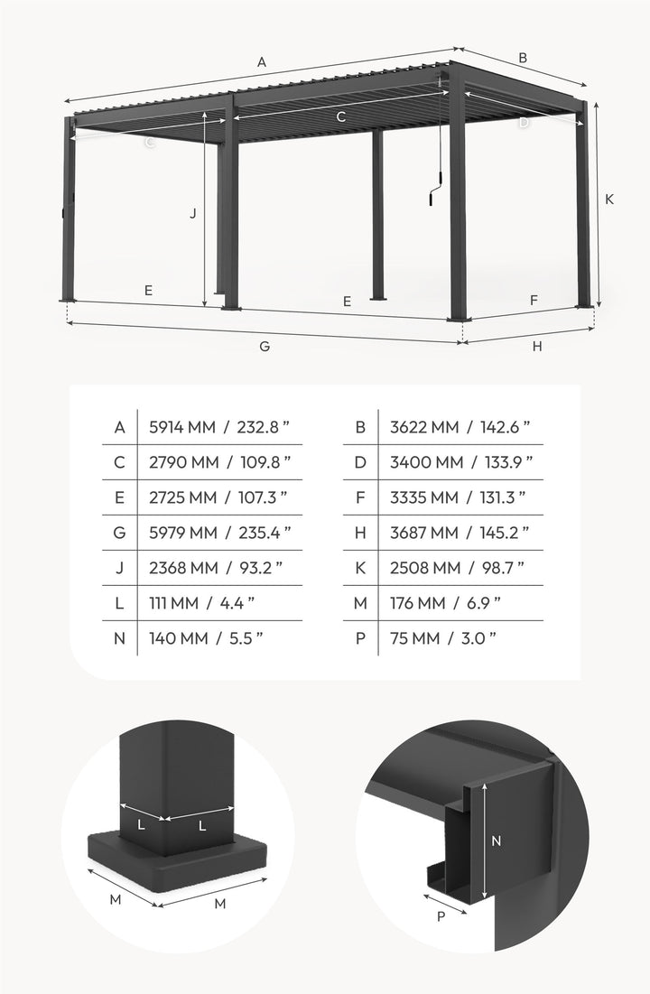 6M x 3.6M Rectangular NOVA TITAN Pergola GREY New 2025 Model